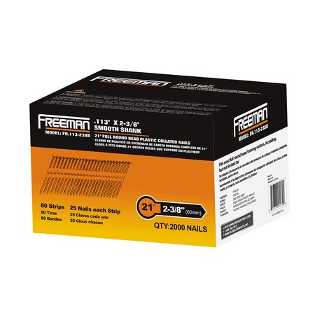 Freeman .113"x2-3/8" Plastic Collated Brite Finish Smooth Shank Full Round Hea FR.113-238B